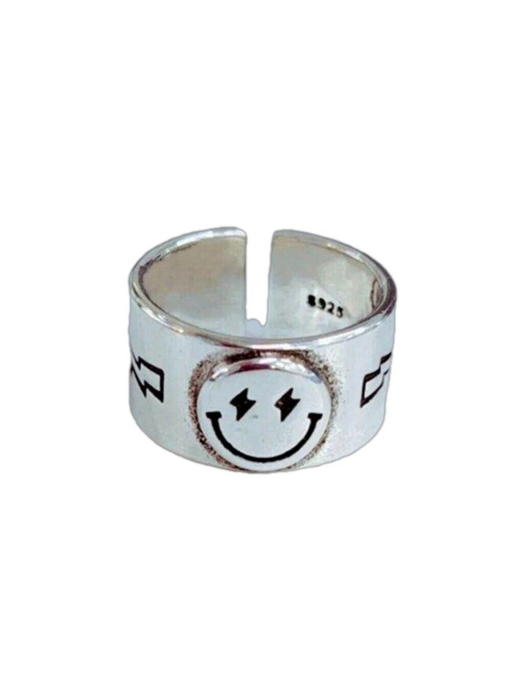 925 Sterling Smiley Happy Face Boho Ring (Silver Face) #1317